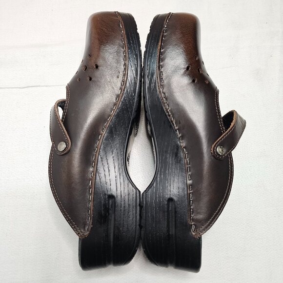 Dansko Merrie Brown Leather Laser Cut Comfort Clogs Mules Women's Size 41 - Picture 7 of 12